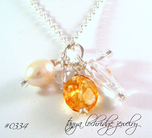 Citrine, Crystal Quartz & Freshwater Pearl Sterling Silver Necklace