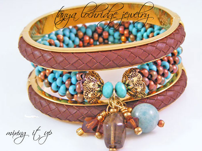 Milky Aqua & Smoky Quartz Gemstone Bangle Bracelet