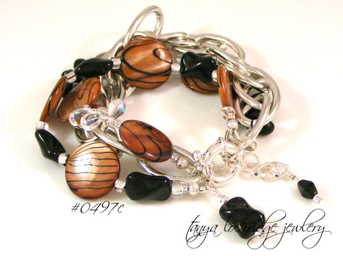 Brown-Black Mother of Pearl three-Strand Bracelet