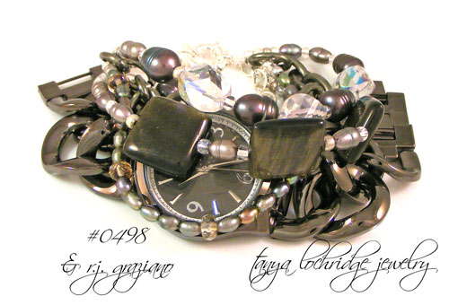 Rainbow Obsidian & Freshwater Pearl Bracelet with R J Gaziano