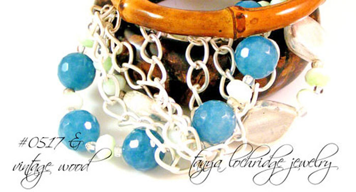 Angelite Gemstone & Silver Leaf Five-Strand Bracelet