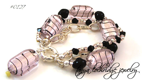 Pink-Black Lampwork Bead Bracelet