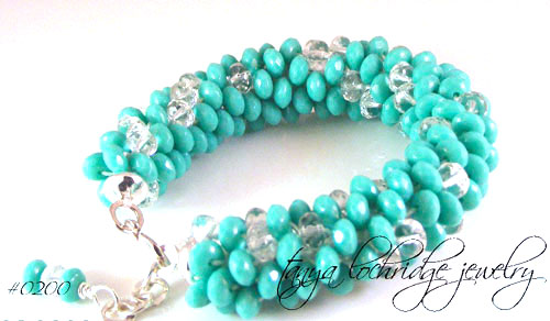 Turquoise and Crystal Bead Soft Bangle Bracelet