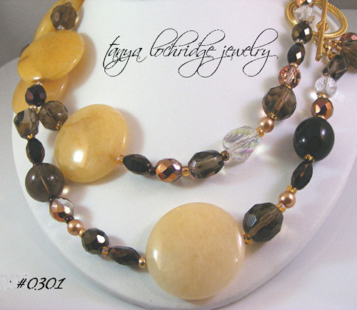 Yellow Jade, Smoky Quartz 42" Necklace