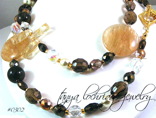 Rutilated Quartz, Crystal Quartz, Smoky Quartz 42" Necklace