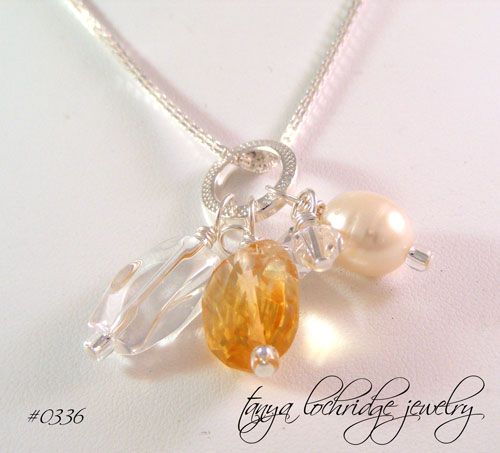 Citrine, Crystal Quartz, Freshwater Pearl Charm Necklace