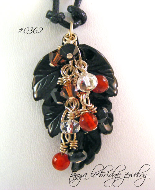 Onyx Carved Leaf & Carnelian Pendant