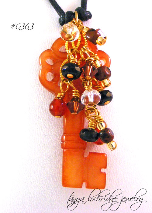 Carved Jade Key & Carnelian Pendant