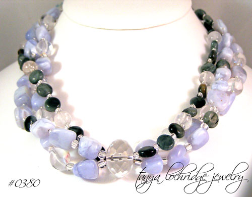 Blue Chalcedony, Eagle Eye Agate Sterling Silver Necklace
