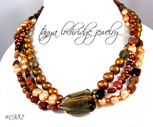 Smoky Quartz, Imperial Jasper, Freshwater Pearl Necklace