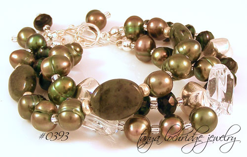 Green Jade, Crystal Quartz, Freshwater Pearl Sterling Silver Bracelet