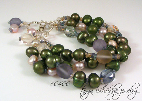 "Sea Glass" & Freshwater Pearl Sterling Silver Bracelet
