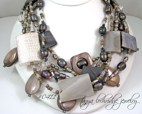 Gray Mother-of-Pearl Shell, & Freshwater Pearl Sterling Necklace