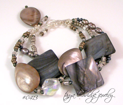 Gray Mother-of-Pearl Shell, & Freshwater Pearl Sterling Bracelet