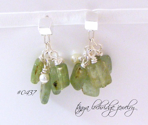 Kyanite and Swarowski Pearl Sterling Silver Earrings