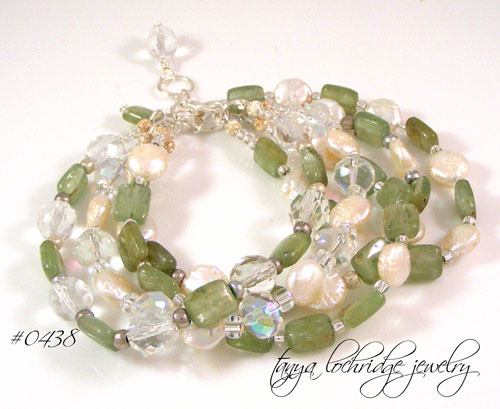 Kyanite & Freshwater Pearl Five-Strand Sterling Silver Bracelet