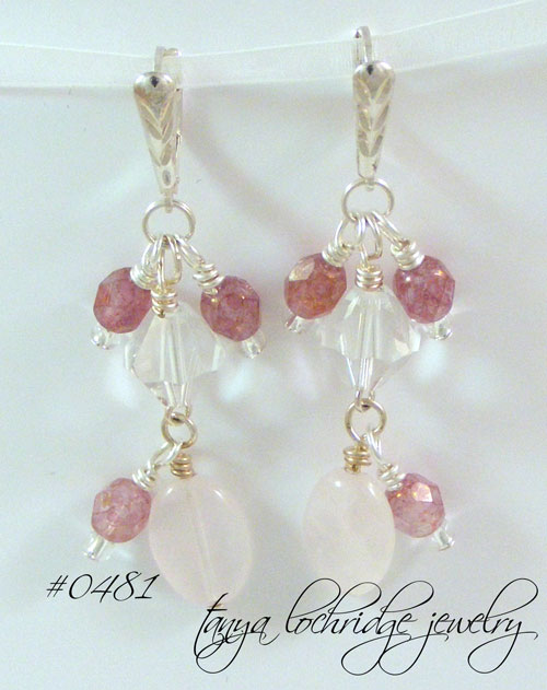 Rose Quartz & Swarovski Crystal Sterling Silver Earrings