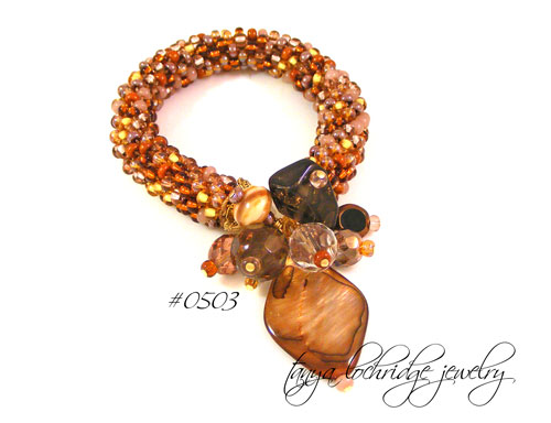 Smoky Quartz, Mother-of-Pearl & Czech Glass Soft Bangle