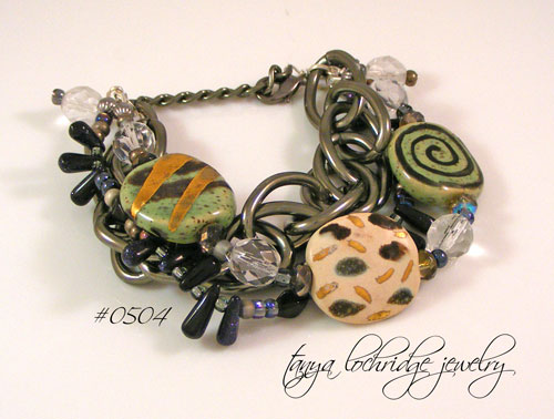 Kazuri Green, Gold & Gunmetal Bold Bracelet
