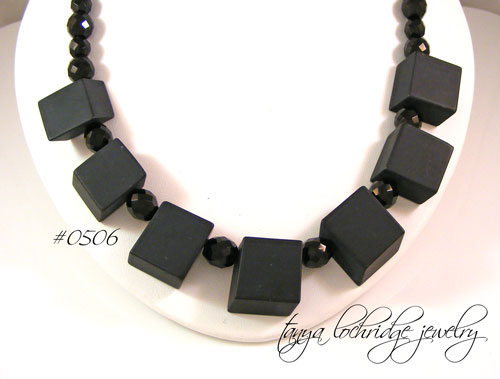 Onyx Brick & Czech Glass Sterling Silver Necklace