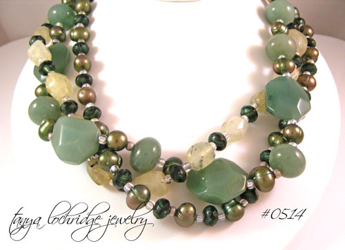 Green Aventurine, Prehnite & Freshwater Pearl Necklace