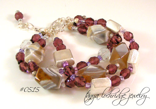 Purple Banded Agate & Czech Glass Three-Strand Bracelet