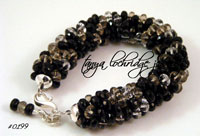 Black and Crystal Bead Soft Bangle Bracelet