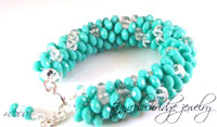 Turquoise and Crystal Bead Soft Bangle Bracelet