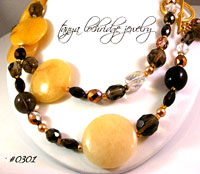 Yellow Jade, Smoky Quartz 42" Necklace