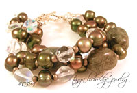 Green Mist Jasper, Freshwater Pearl, Czech Glass Sterling Silver Bracelet