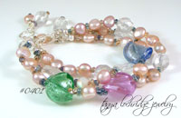 Aqua-Lilac Lampwork Bead & Freshwater Pearl Bracelet