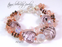 Pink & Black Heart Lampwork, Czech Glass & Rose Quartz Bracelet