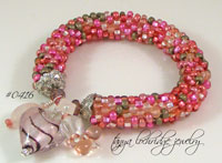 Pink Heart Lampwork, Rose Quartz, Czech Glass Rope Bracelet