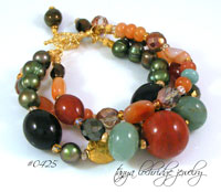 Red Poppy Jasper, Carnelian, Smoky Quartz & Aventurine Gold Vermeil Bracelet