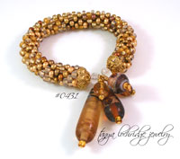 Brown & Gold Lampwork Soft Bangle Bracelet