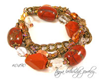 Red Jasper, Czech Glass Vintage Link 3-Strand Bracelet
