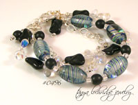 Blue & Black Lampwork Swirl 3-Strand Bracelet