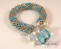 Aqua Lampwork, Crystal Quartz & Czech Glass Soft Bangle