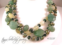 Green Aventurine, Prehnite & Freshwater Pearl Necklace