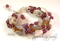Purple Banded Agate & Czech Glass Three-Strand Bracelet
