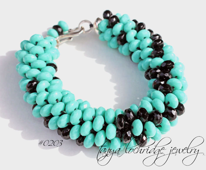 Turquoise & Jet 50s Inspired Bead Rope Bangle Bracelet #0203