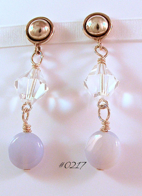 Blue Chalcedony Oxidized Dome Earrings