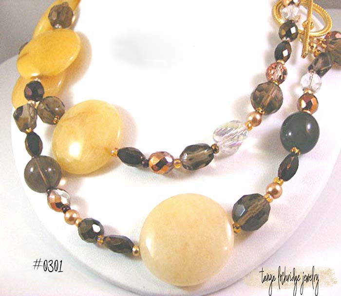Yellow Jade & Smoky Quartz Gemstone 42" Necklace
