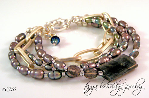 Labradorite Gemstone & Baroque Pearl Bracelet #0316