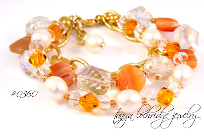 Botswana Agate, Pearl & Swarovski Crystal Bracelet #0360