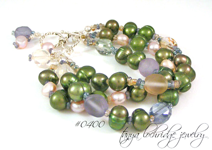Sea Glass Pearl Sterling Silver Bracelet #0400