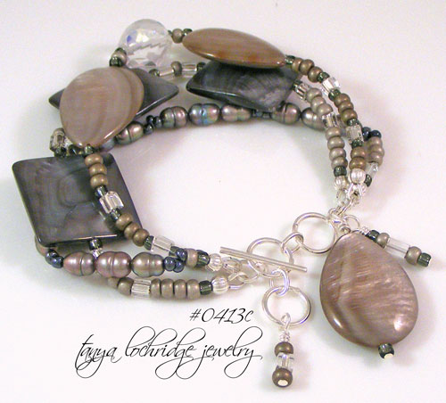 Silver Mother-of-Pearl Shell, & Pearl Sterling Bracelet