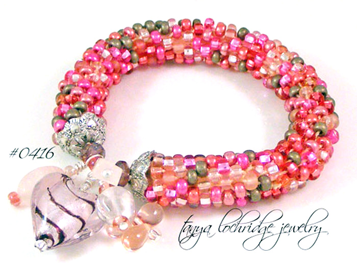 Pink Heart Lampwork & Rose Quartz Gemstone Bracelet
