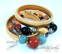 African Opal, Carnelian, Smoky Quartz, Red Poppy Jasper & Aventurine Gemstone Gold Vermeil Bracelet #425