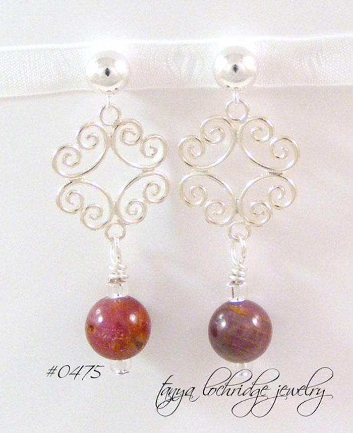 Ruby Gemstone Filigree Sterling Silver Drop Earrings